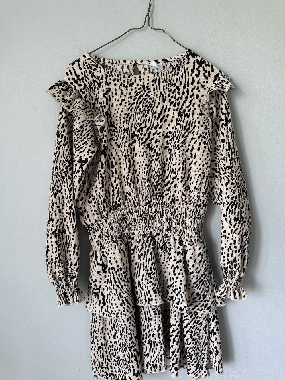 Zara Cream and Black Spot-Print Ruffle Casual Dress